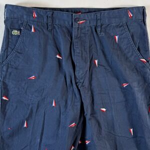 Lacoste Chino Pants Men's 34x30 Paper Airplane Print AOP Navy Blue Casual